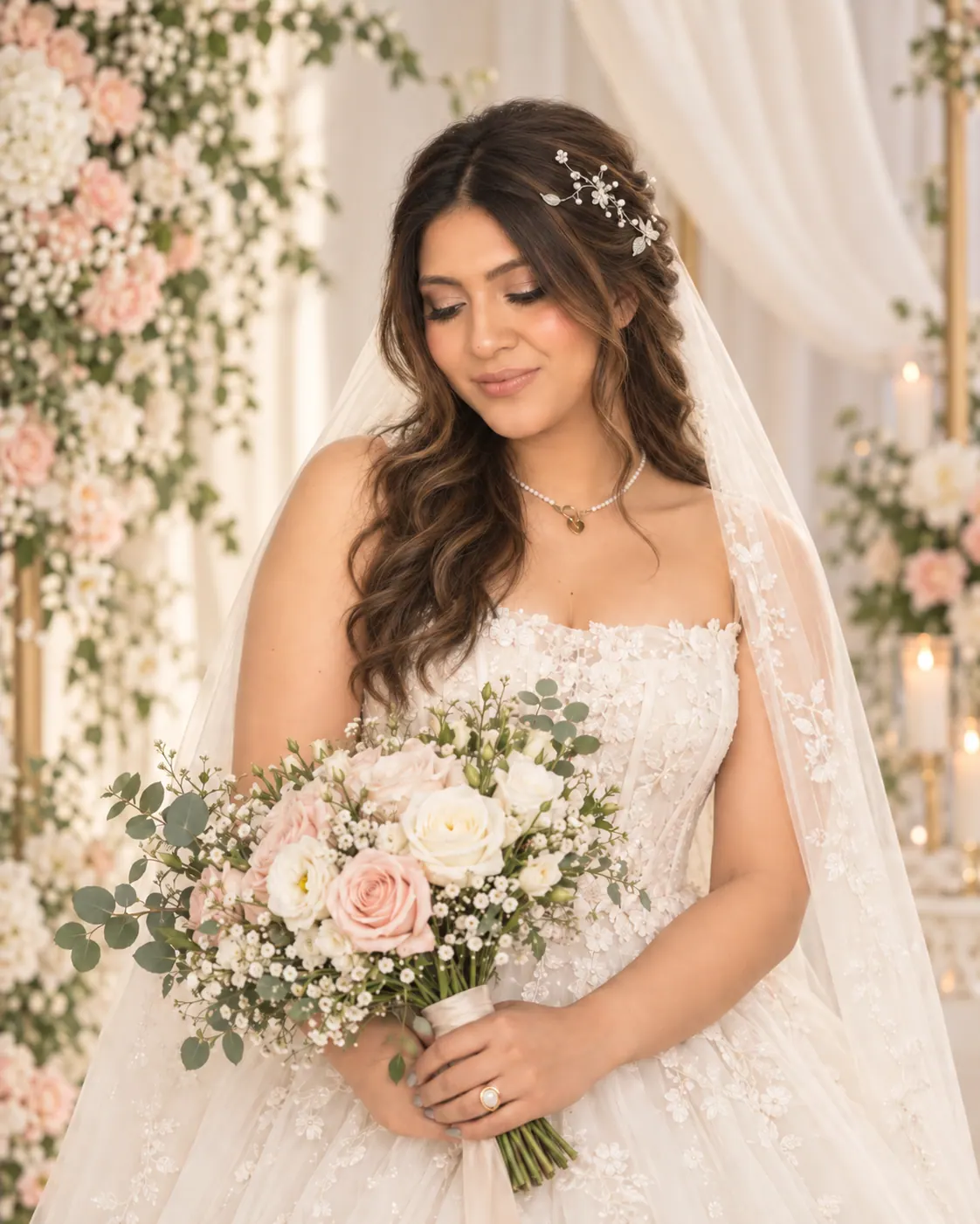 Bride having her makeup finished before the ceremony