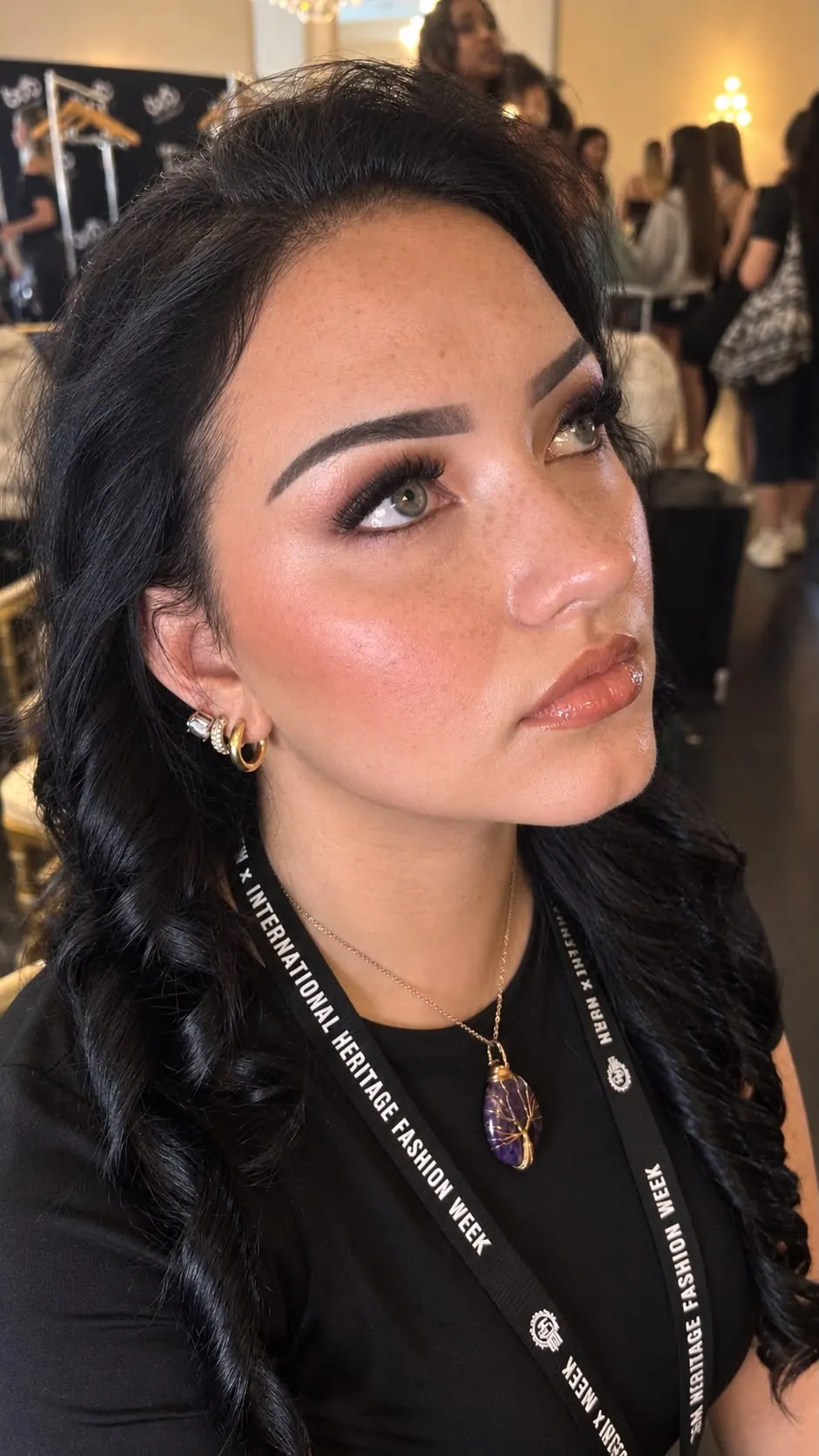 Close-up of a soft glam makeup look with luminous skin and softly defined eyes